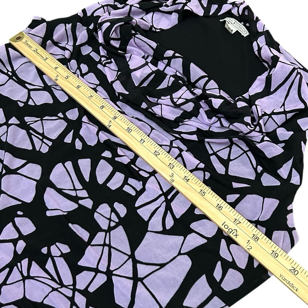 Dana Buchman Sleeveless Cowl Neck Blouse Top L Large Purple Black Abstract Ruch - Picture 5 of 8